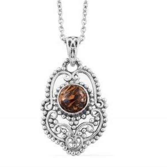 Artisan Crafted Indian Script Stone 925 Sterling Silver Necklace - Picture 1 of 3